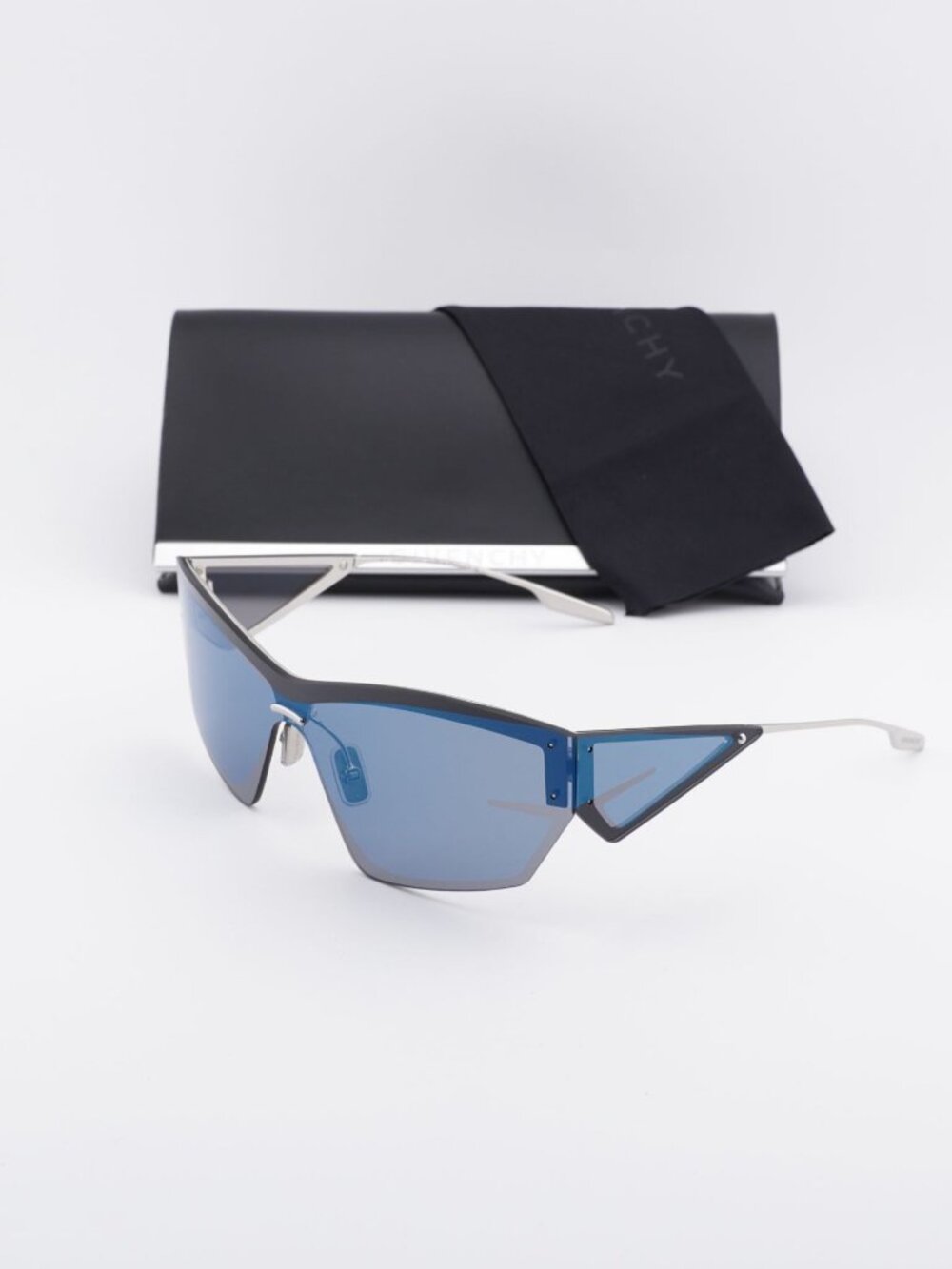 Givenchy GV40100U 16X Shield Sunglasses - Silver / Blue Mirror